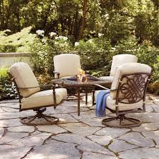 If space allows, add chaise lounges, side tables, serving tables, storage cabinets, and other furniture to make the most of your deck or patio. Hampton Bay Cavasso 5 Piece Patio Fire Pit Conversation Set With Oatmeal Cushions Fire Pit Furniture Fire Pit Sets Patio Furniture Fire