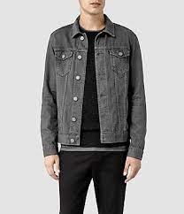 Mens Setsu Denim Jacket Grey Allsaints Com Leather Jacket Men Denim Jacket Mens Outfits