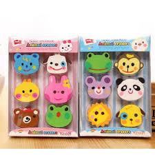 F22 1 Box 6pcs Kawaii Cute Zoo Animals Rubber Erasers Drawing Writing Correction School Office Supply Kid Student Stationery Kids Stationery Erasers Stationery