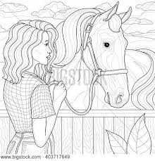 Get fantastic value for money with this huge horse coloring book!these expertly illustrated horse designs will provide hour upon hour of entertainment! Girl Horse Coloring Vector Photo Free Trial Bigstock