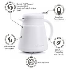 10 best thermal carafes 2018. Lafeeca Thermal Coffee Carafe Tea Pot Stainless Steel Double Wall Vacuum Insulated Cool Touch Handle Hot Cold Retention Non Slip Silicone Base Bpa Free White Walmart Com Walmart Com