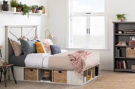 South shore beds can support a weight capacity of 250 lbs. Oak White Full Storage Platform Bed With 2 Baskets Avilla Storage Platform Bed Platform Bed Bed Storage