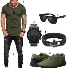 Oliv Schwarzes Herren Outfit Mit Destroyed Jeans M0518 Outfits4you De Herren Outfit Manner Mode Outfit