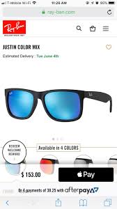 Ray Ban Sunglasses Justin Color Mix Worn Once Frame Black Lenses Blue Mirror Originally 160 Color Mixing Blue Mirrors Mirrored Sunglasses