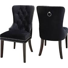 Meridian Furniture 740black C Nikki Dining Chair Tufted Black Velvet Nailhead Trim Set Of 2 Dining Chairs Velvet Dining Chairs Meridian Furniture