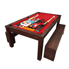 7 Ft Billiards And Dining Table With Container Benches Rich Red