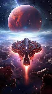 A spaceship with a red planet in the background. | Premium AI-generated  image