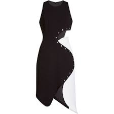 Mugler Studded Two Tone Cady Dress Black White 1 925 Liked On Polyvore Featuring Dresses Studded Dre Studded Dress Black N White Dress Black White Dress