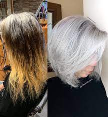 This Sweet Client Came To Me Seeking Gray Silver Color To Blend And Match Her 100 Gray Roots So She Can Stop Colori Silver Hair Dye Box Hair Dye Grey Hair Dye