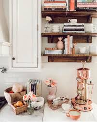 Coffee Bar Coffee Station Copper Accents With Pops Of Pink And Wood Details Home Kitchens Home Decor Kitchen Inspirations