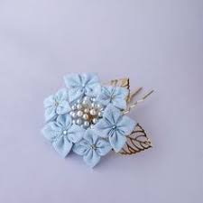 浴衣に 紫陽花の簪 空色 ｇ アジサイ つまみ細工 かんざし フラワークラフト つまみ細工 布で作る花