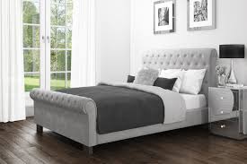 Safina Roll Top Double Sleigh Bed In Grey Velvet Saf007 Grey Bed Frame Sleigh Beds Bed