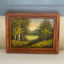 Original Painting of a Beautiful Meadow surrounded by Forest Signed by  Artist