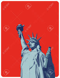 La liberté guidant le peuple la libɛʁte ɡidɑ̃ lə pœpl) is a painting by eugène delacroix commemorating the july revolution of 1830, which toppled king charles x of france.a woman of the people with a phrygian cap personifying the concept of liberty leads a varied group of people forward over a barricade and the bodies of the fallen, holding the. Blue And Gray Engraved Vintage Drawing Portrait Of Lady Liberty Statue Worm Eye Perspective View Isolated On Red Space Background Retro Pop Art Style With Blank Space Royalty Free Cliparts Vectors And