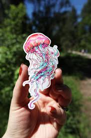 Pink and Blue Jellyfish Vinyl Sticker, Waterproof, Scratch Resistant