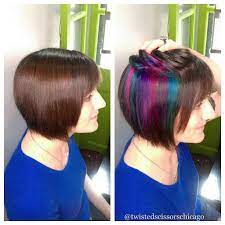 Secret Rainbows By Colleen Vaselinedion Peekaboo Pinkhair Purplehair Tealhair Bob Modernsalon Angelofcolour Imallaboutdahair Pravana Peekaboo Hair Hidden Hair Color Short Hair Color