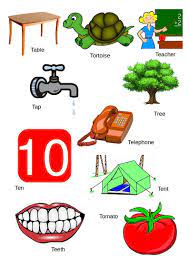 Illustration about cute and colorful alphabet letter t with set of illustrations and words printable sheet. 15 English Alphabet Ideas English Alphabet Picture Letters English Alphabet Letters
