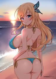 virus-g, kashiwazaki sena, boku wa tomodachi ga sukunai, 1girl, ass, bikini,  breasts, large breasts, looking at viewer, looking back, side-tie bikini  bottom, sideboob, swimsuit, thong bikini - Image View - | Gelbooru -