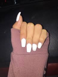 White coffin nails are so beautiful that you can't resist them. Cute White Acrylics But Asked For Coffin Shaped But They Kinda Looked Square But Still Love Them White Acrylic Nails Fake Nails Acrylic Nail Designs