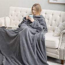 bedsure plaid polaire avec manches 170x200 cm gris plaid a manche et poche portable en microfibre couverture tv do plaid polaire couverture couverture polaire
