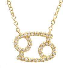 Cancer is the second water sign, governed by moon, the planet representing our deepest personal needs, basic habits and reactions, and our unconscious. 14k Gold Diamond Zodiac Sign Cancer Necklace