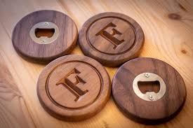 Custom Wood Coaster Bottle Opener Personalized Gift Etsy Wood Bottle Opener Wood Bottles Wood Coasters
