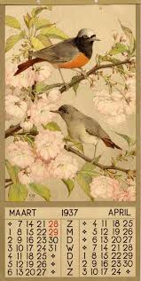 April Bird Of The Month 1937 Maart April 1 Calendar 6 Leaves Col Ill 39 X 20 Cm Createur Voerman Jan Jr Illustrator Vintage Calendar Beautiful Calendar Bird Art