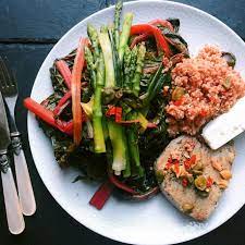 Drain the rice well, add to the cherry dressing bowl with all the chard and crumble in the feta. Tuna Fillet With Couscous Asparagus Swiss Chard And Feta Cheese A Recipe By Jamie Oliver Everyday Sup Mediterranean Diet Recipes Recipes Everyday Superfood