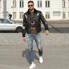 Jeans And White Shoes Mens Jackets Casual Leather Jacket Outfit Men Mens Outfits