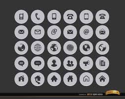 Here Is A Set With 30 Icons For Communications And Internet Stuff In Black Color Within Grey Circles Here Contact Icons Vector Free Icons Business Card Icons