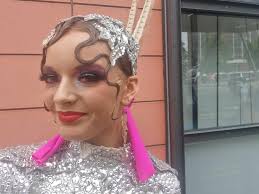 Glamour 2 piece AS & AM Neon and black costume $75 EUC 1- AM 1- AS