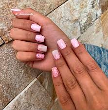 Short light pink nails with diamonds. Sweet Short Pink Acrylic Nails Designs Cute Manicure