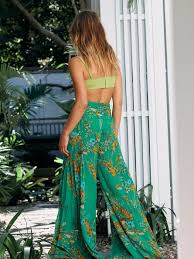 Free People Fp One Aloha Printed Wide Leg Pants In Green Floral Combo Green Lyst