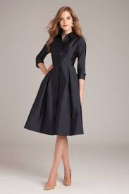 3 4 Sleeve Belted Taffeta Shirtdress Designer Cocktail Dress Tea Length Dresses Classy Dress