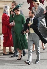 Oh & green shoes are so fun in the summer with a white dress! Pregnant Pippa Middleton Wows In Emerald Green Midi Dress As She Shows Blossoming Baby Bump At Princess Eugenie S Wedding