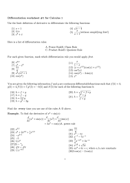 End of the booklet there are 2 review worksheets, covering parts of the . Derivative Worksheet Calculus Printable Pdf Download