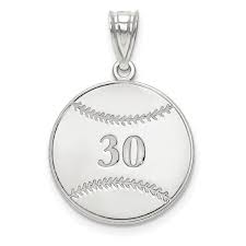Initial pendant with diamond accent. 14k White Gold Personalized Baseball Necklace