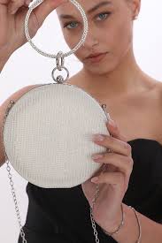 womenacs Pearl Color Breast Patterned Stone Bracelet Ring Evening Dress  Portfolio Clutch Bag- Trendyol