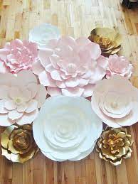 The handcrafted paper flowers are glued onto a white canvas that can easily hung on the wall. Paper Flower Wall Backdrop Wedding Flowers Display Pink White Gold Set Of 10 Paper Flower Wall Paper Flowers Flower Wall Backdrop