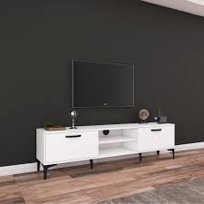 Rani A10 Tv Duvar Unitesi Metal Ayakli Tv Sehpasi Beyaz Tv Duvar Kitapliklar