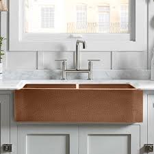 Rustic double copper farmhouse sinks. 35 Lawrence Hammered Copper Double Bowl Farmhouse Sink Magnus Home Products