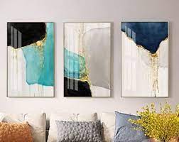 Set Of 3 Wall Art Abstract Floral Butterfly Blue Art Framed Etsy Frames On Wall Wall Art Gold Leaf Reclaimed Wood Wall Art