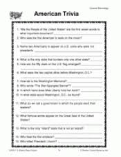 You will find some quick sheets, towards the bottom of the page, . American Trivia Printable 5th 8th Grade Teachervision