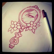 The thing about mirrored tattoos is that they aren't always perfectly symmetrical. Outline Flowers And Victorian Hand Mirror Tattoo Design Mirror Tattoos Eye Tattoo Tattoo Designs
