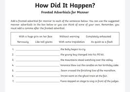 In other words, it is sticking the adverb at the start of a sentence. Thursday 30th April Plaistow And Kirdford Primary School