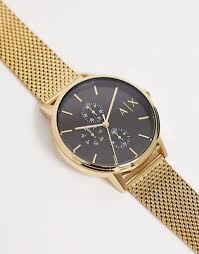 Armani exchange watches are designed for those who want to express themselves freely through their choice of clothing and accessories, choosing edgier fashions without compromising on quality of materials or design.read more. Armani Exchange Ax2715 Cayde Mesh Watch In Gold Asos