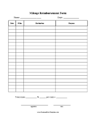 A Basic Mileage Reimbursement Form For An Employee To