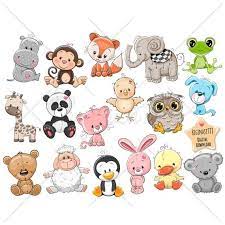 Cute Cartoon Animals Clip Art Set Of 17 300 Png Files Etsy In 2021 Clip Art Baby Animal Drawings Cartoon Animals