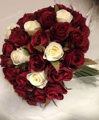 All custom made in us. Red Ivory Rose Package 7 Pieces Wedding Bouquet Artifical Silk Flower Petals N Pods Bridal