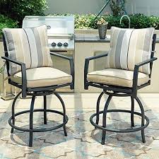 Shop For Lokatse Home Patio Height Chair Set 2 Outdoor Swivel Bar Stools Seat Back 2 White Cushions Online Prettytrendyfashion In 2020 Bar Height Chairs Swivel Bar Stools Bar Stool Chairs
